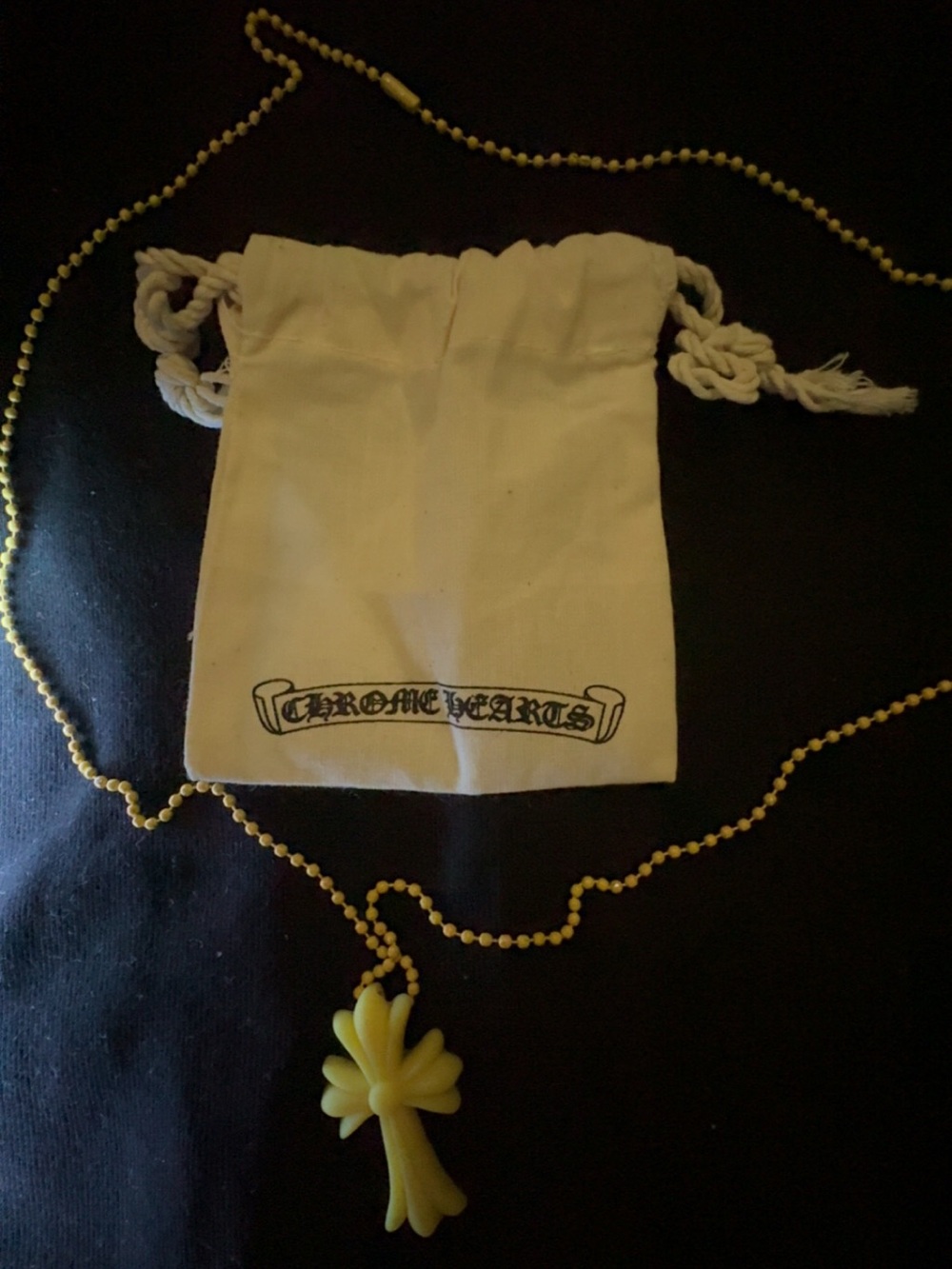 Chrome Hearts Yellow Cross Bead Necklace with Cream Branded Pouch